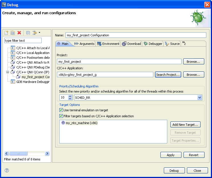 Debug launch configuration