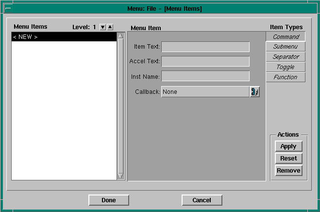 Menu editor