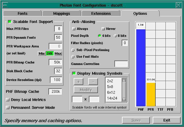 Options configuration dialog